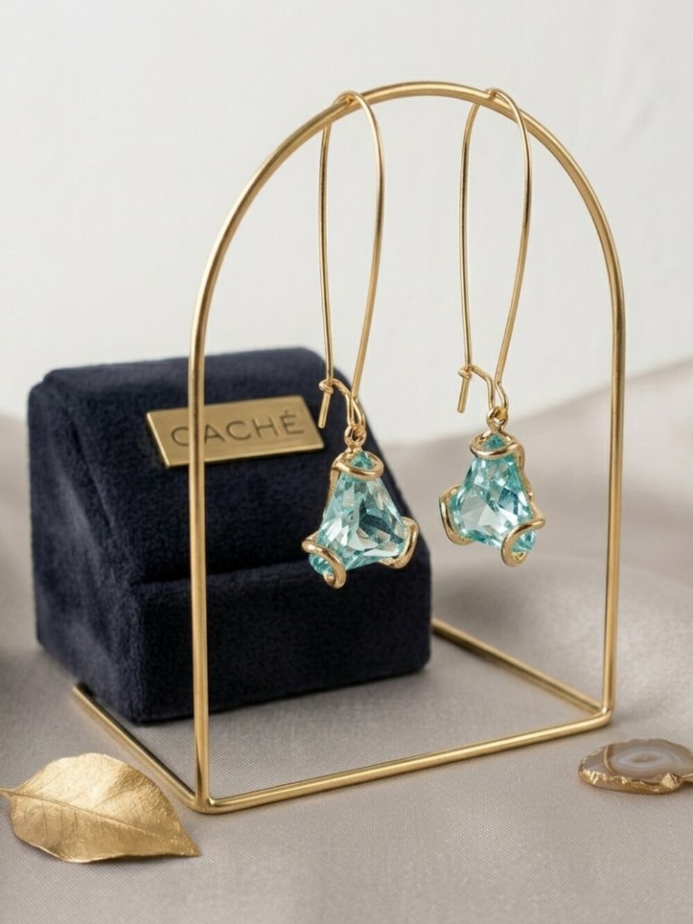 Cache Gold French Wire Aqua Stone Dangle Earrings – 2” Drop